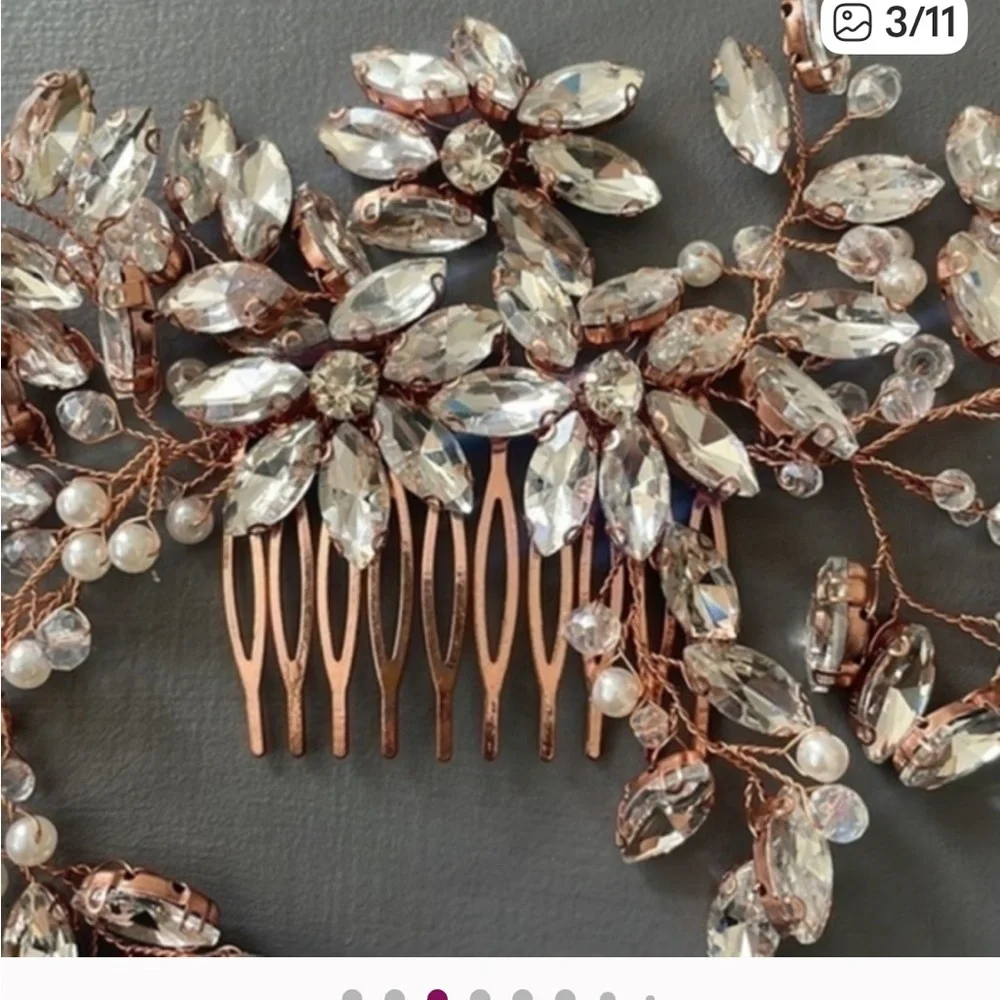 Wedding Bridal Crystal Vine Hair Piece Comb Copper - Picture 3 of 7